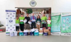 Group photo of ISB's Executive Principal Mr. Dominic Morley, General Manager Ms. Vienna Law, EnEvo’s General Manager Mr. Tan Kheng Tong, ISB Eco Coordinator Mr. David Mark Evans, and ISB students from the Eco Committee and Eco Warriors during the paper recycling campaign.